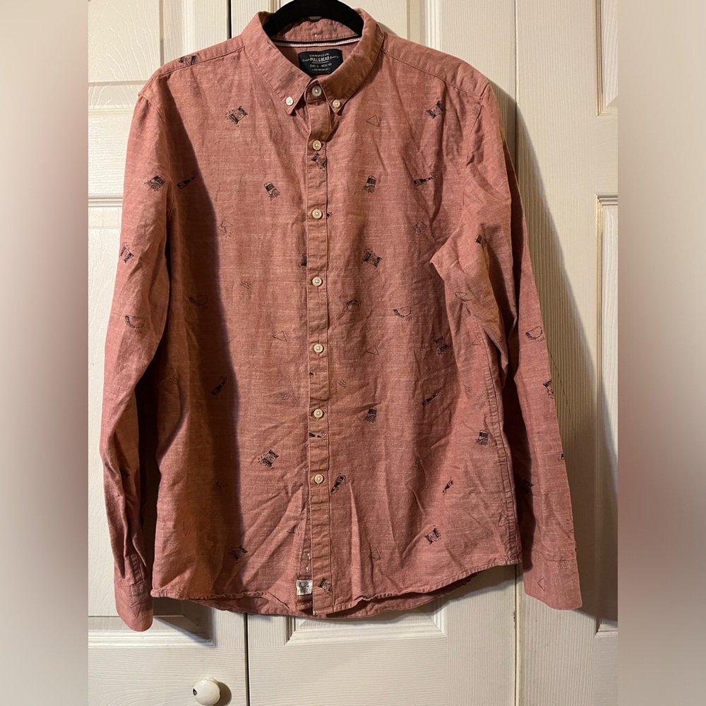 Pull & Bear Garment Co Men’s Button Down Shirt 100% Cotton Fun Print Size L